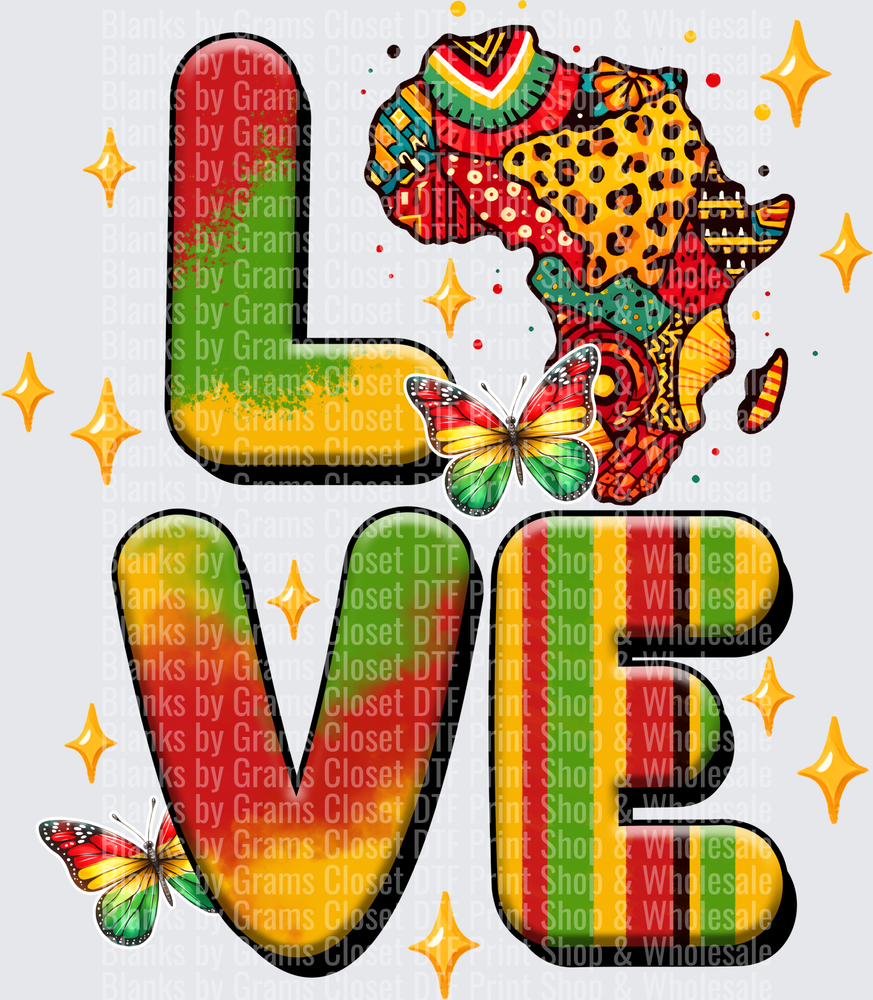 LOVE Africa Continent Map Pan-African Colors Rainbow Butterflies