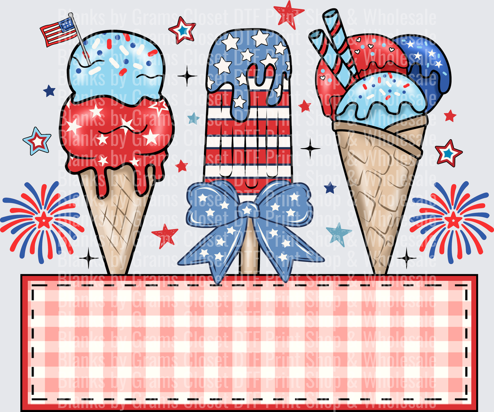 Patriotic 4th of July Ice Cream Cones Popsicle Blank Banner