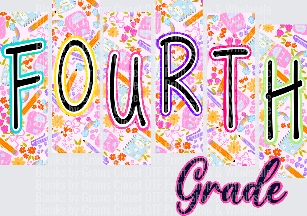 Fourth Grade Colorful School Supply Floral Letter Design