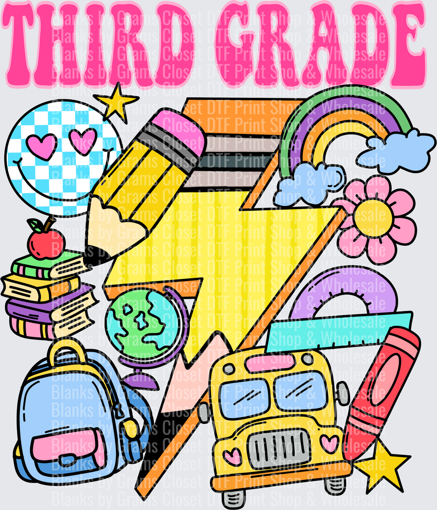 Third Grade Retro Lightning Bolt Back to School Collage