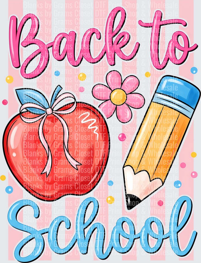 Back to School Apple Pencil Flower Pink Stripe Design