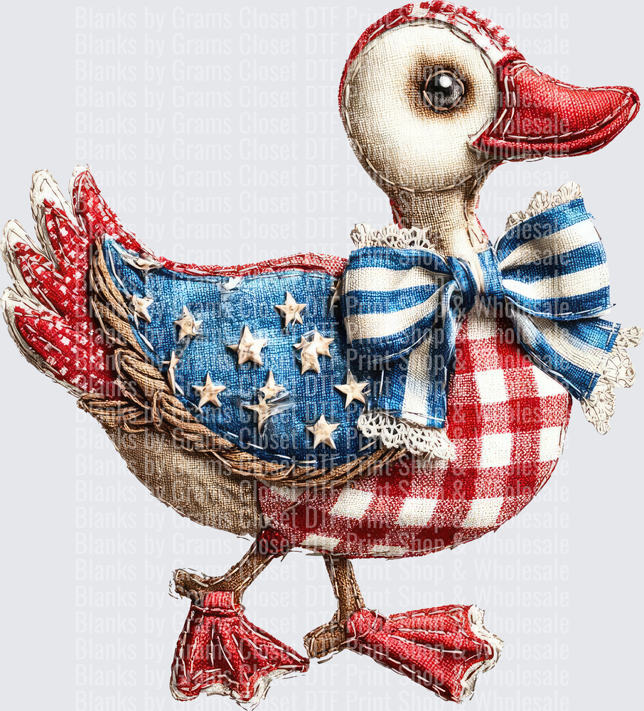 Patriotic Duck Wearing American Flag Pattern with Blue Bow