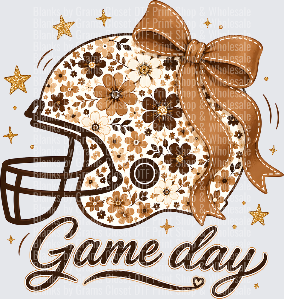 Game Day Floral Football Helmet with Brown Coquette Bow