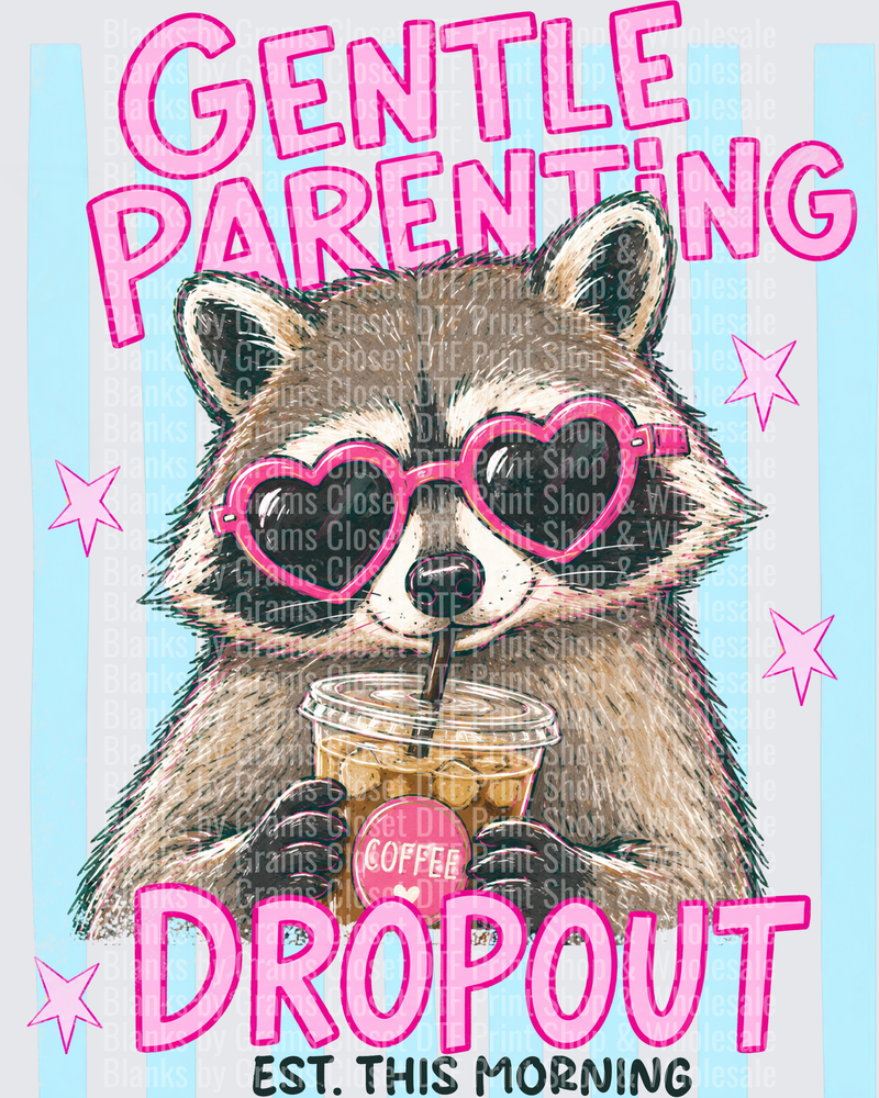 Gentle Parenting Dropout Raccoon With Iced Coffee Est. This Morning