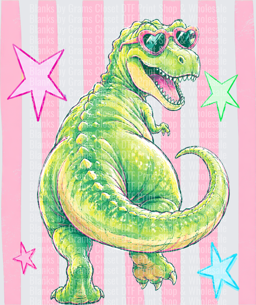 Girly T-Rex Wearing Pink Heart Sunglasses Colorful Stars