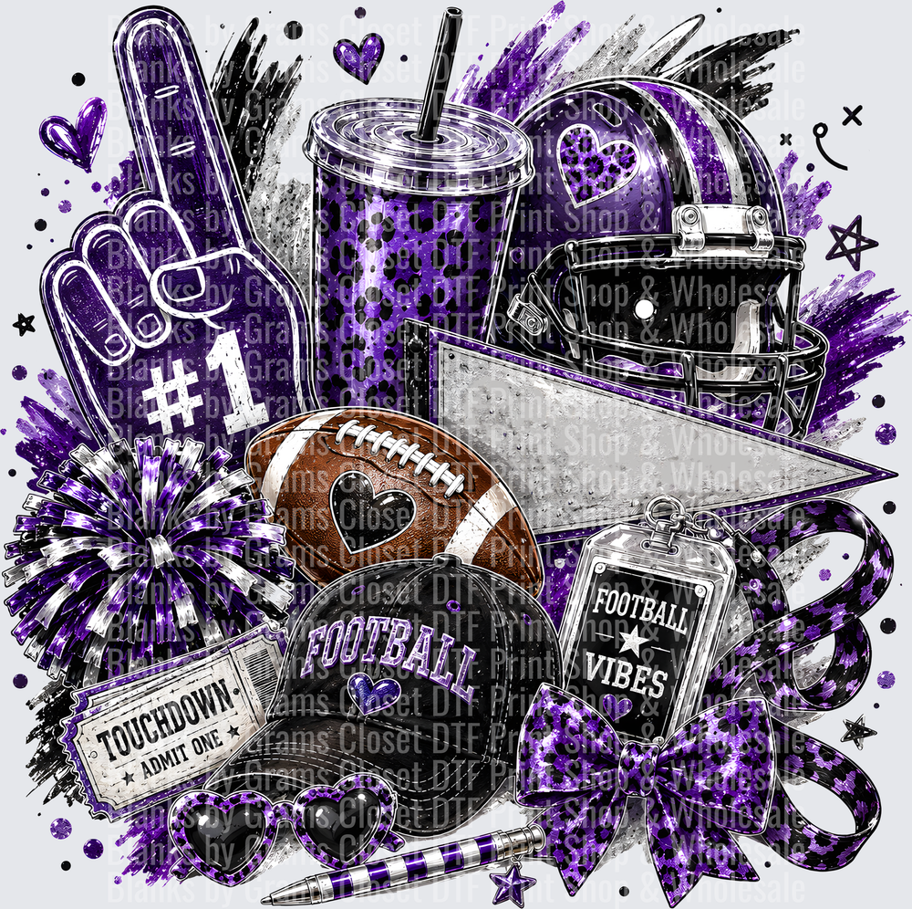Purple Black Football Vibes Game Day Collage Bundle