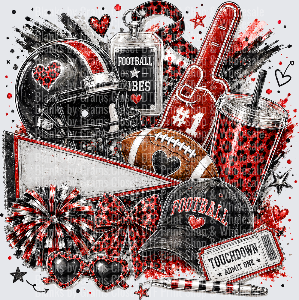 Red Black Football Vibes Fan Gear Collage with Pennant and Pom Poms