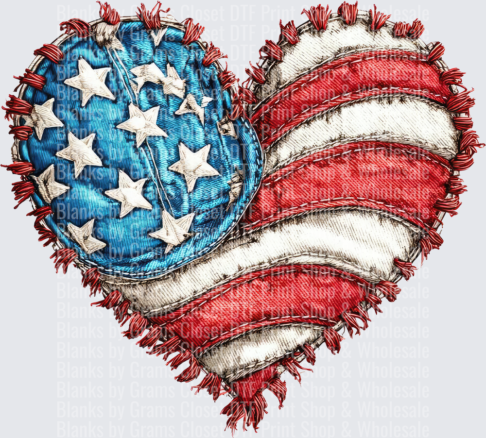 Patriotic Heart-Shaped American Flag with Frayed Edges