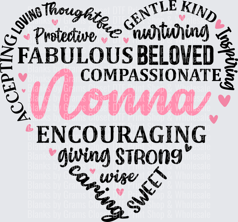 Nana Typography Heart Design with Pink and Black Lettering