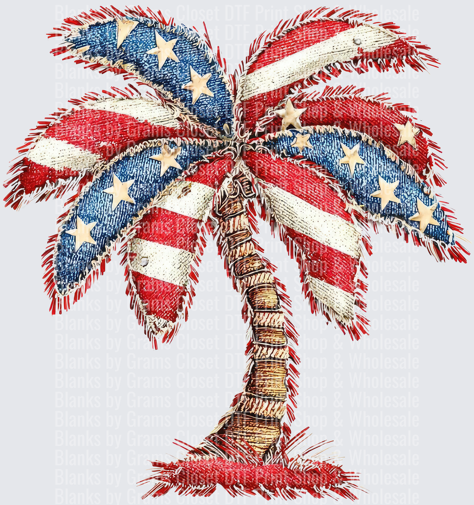 Vintage American Flag Palm Tree Patriotic Tropical Design