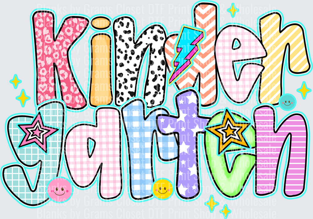 Kindergarten Colorful Patterned Doodle Letters with Stars