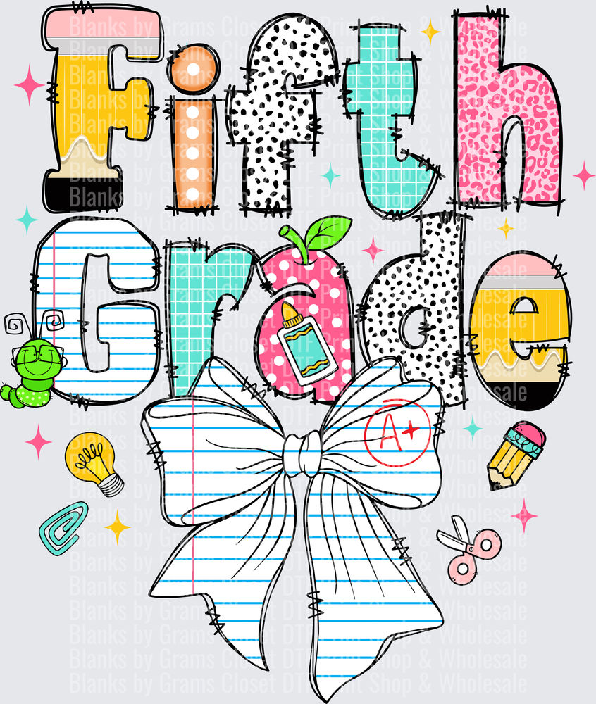 Fifth Grade Doodle Letters Bow School Supplies Design