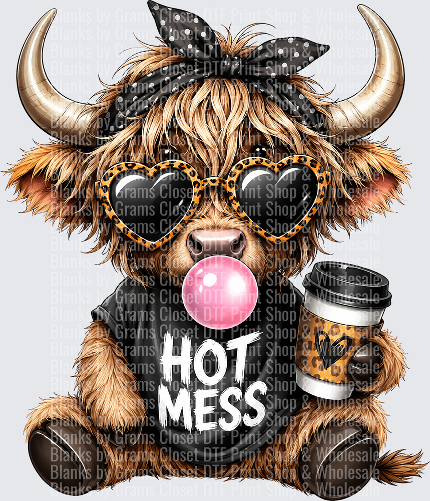 Highland Cow Hot Mess Bubblegum Leopard Sunglasses Coffee