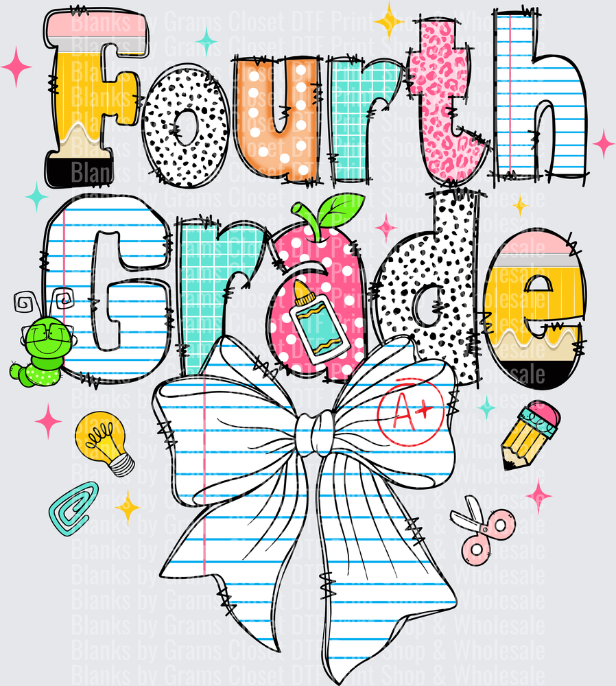 Fourth Grade Doodle Letters Bow School Supplies