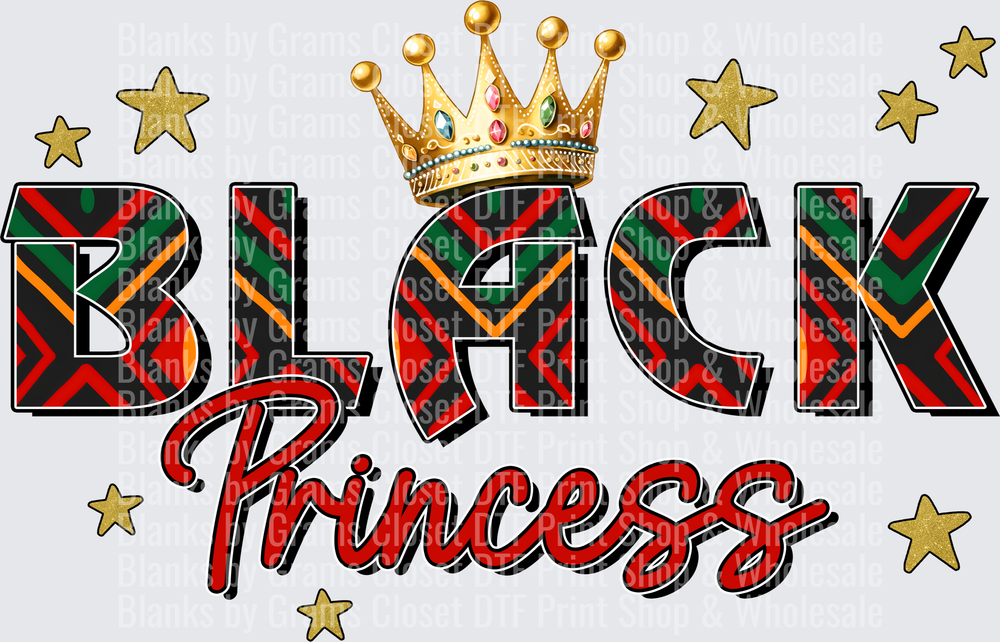 Black Princess with Golden Crown and Stars Design