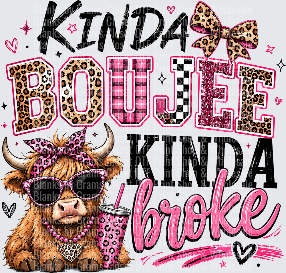 Kinda Boujee Kinda Broke Highland Cow Leopard Pink Glam