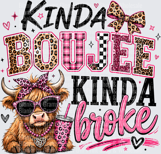 Kinda Boujee Kinda Broke Highland Cow Leopard Pink Glam