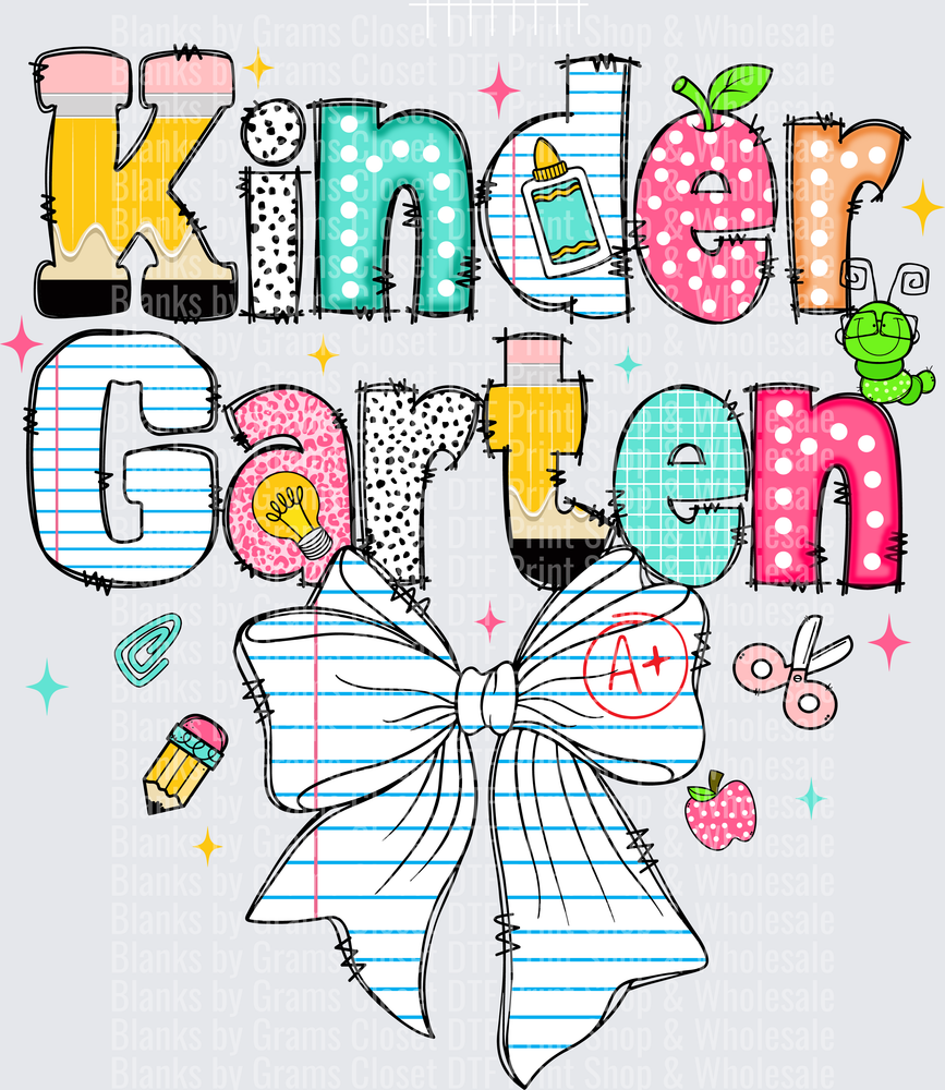 Kindergarten Doodle Letters School Supplies Bow Design