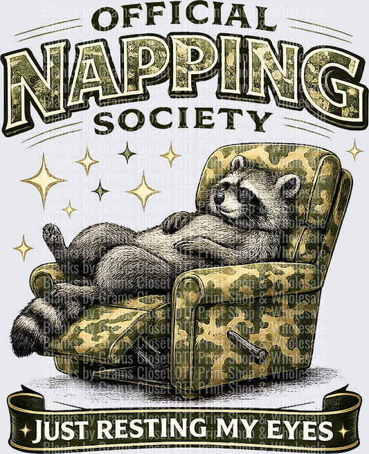 Official Napping Society Raccoon Just Resting My Eyes
