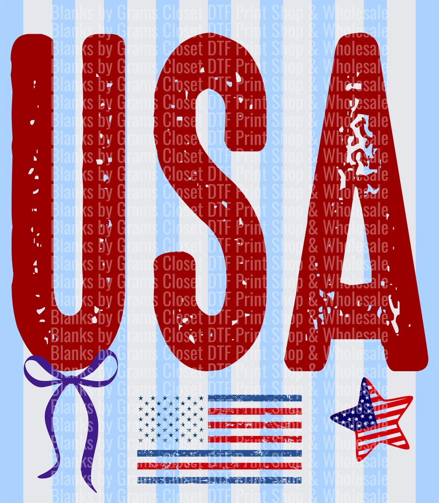 USA Red White Blue Patriotic Letters with American Flag Star and Ribbon