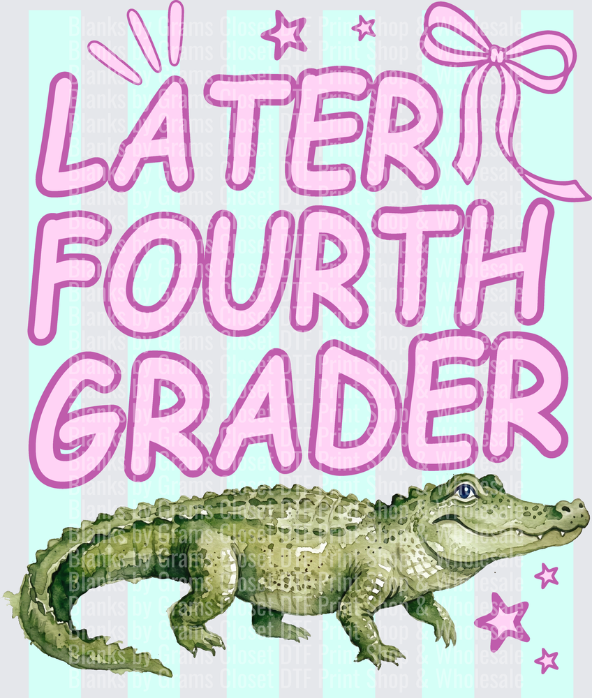 Later Fourth Grader Alligator with Pink Bow and Stars