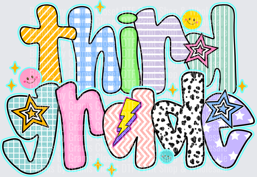 Third Grade Colorful Patterned Doodle Letters with Stars