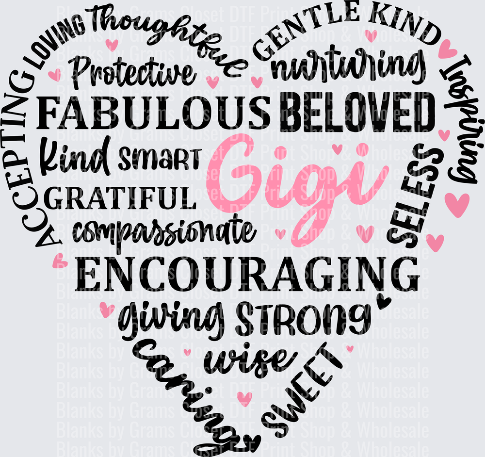Gigi Heart Word Cloud with Positive Character Traits