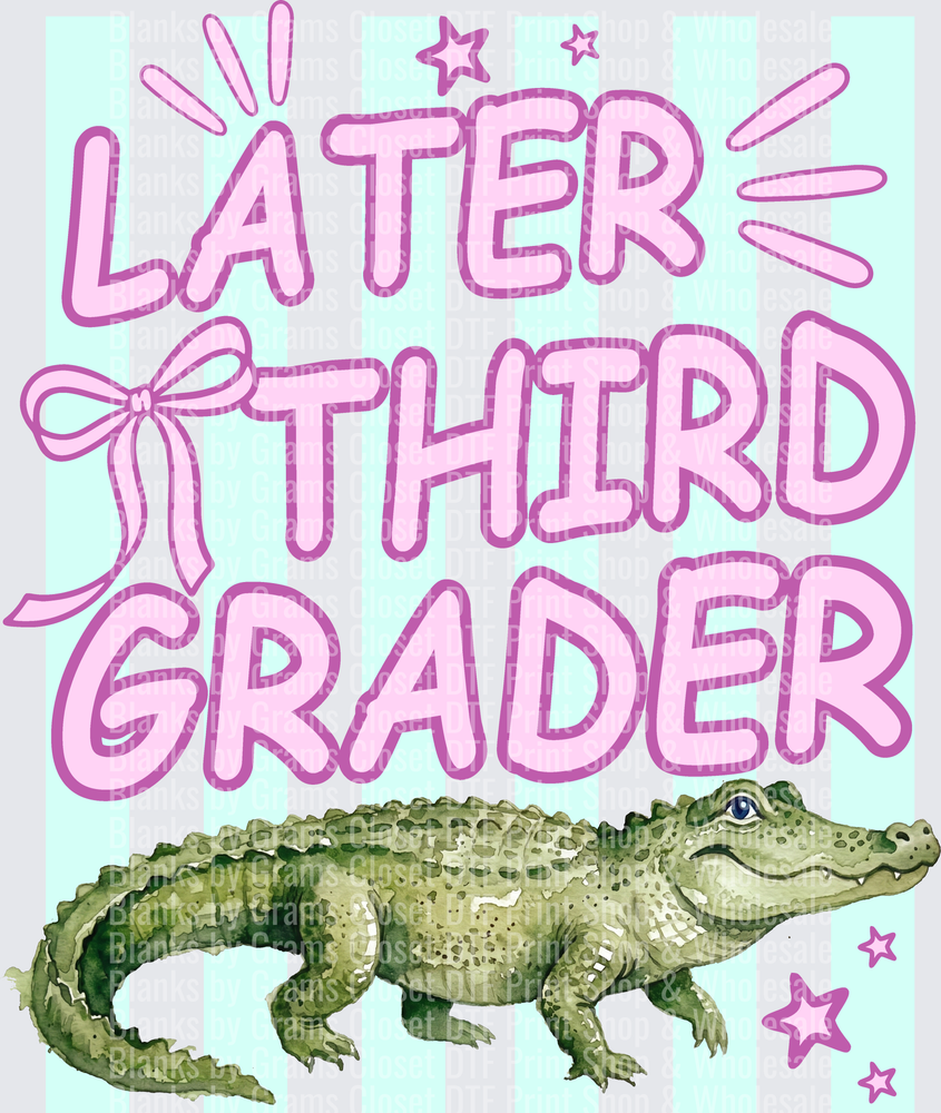 Later Third Grader Alligator with Pink Bow and Stars