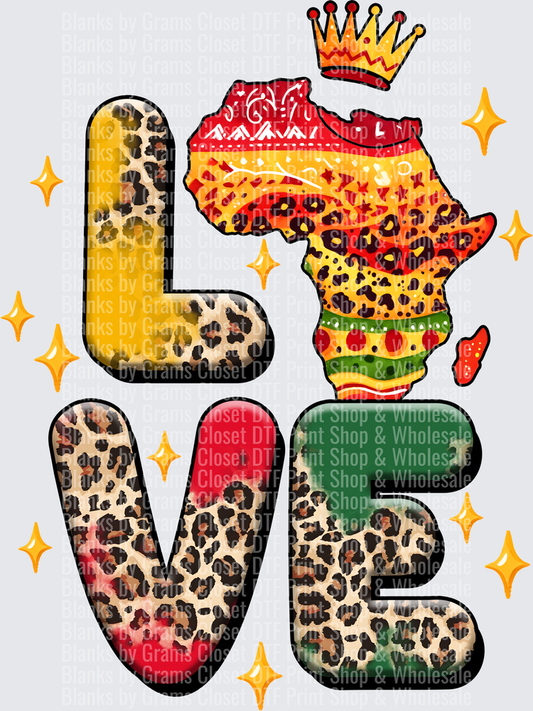 LOVE Africa Map Crown Leopard Print Gold Stars
