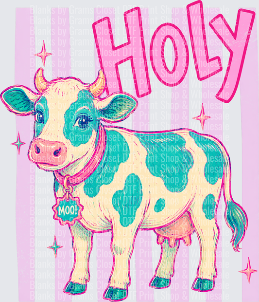 Holy Cow Teal Spotted Cute Cow MOO Pink Retro Stripe