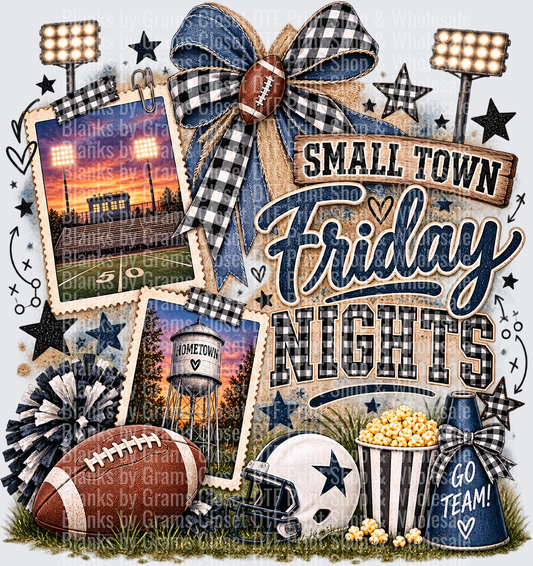 Small Town Friday Nights Football Collage Navy Buffalo Plaid