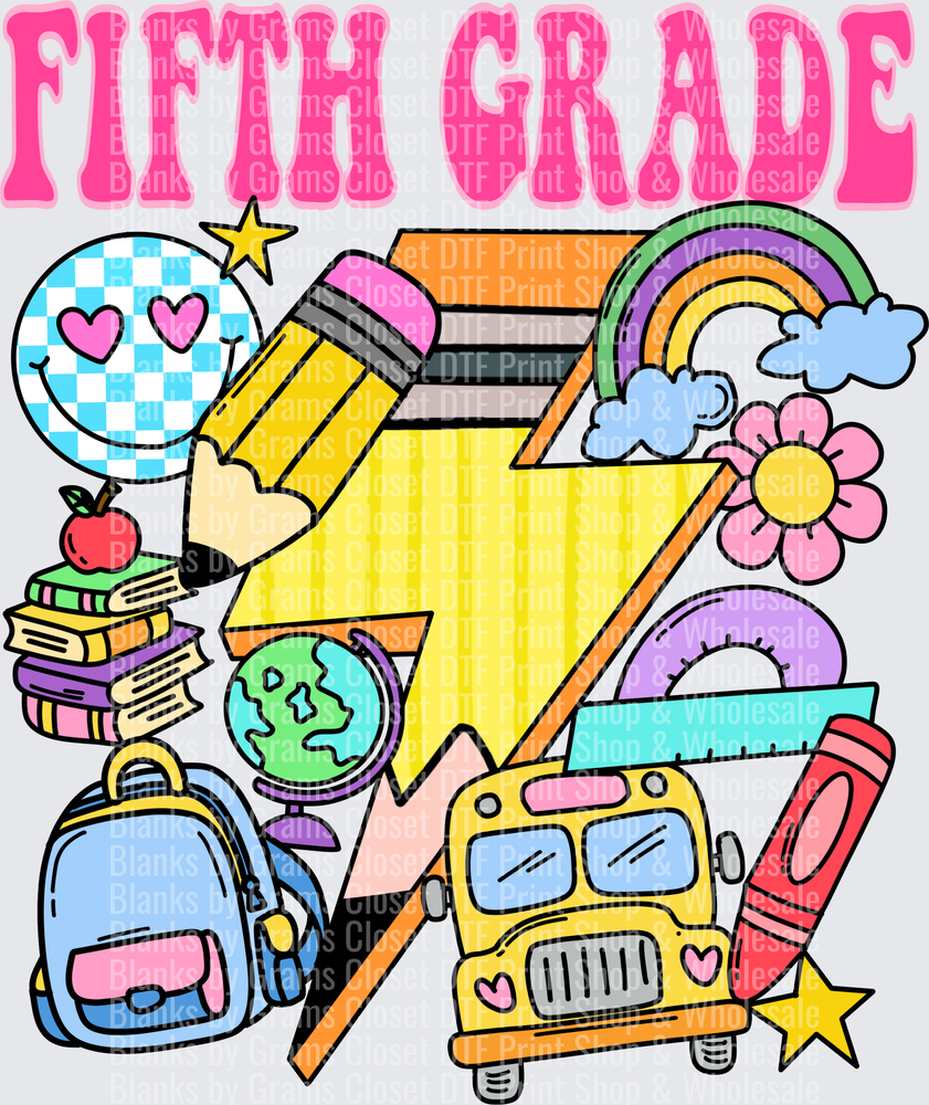 Fifth Grade Lightning Bolt School Supplies Colorful Design