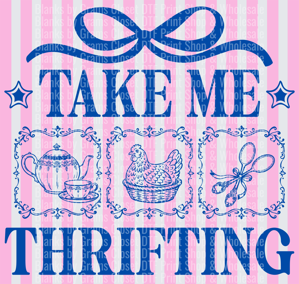 Take Me Thrifting Vintage Tea Party Design with Bow and Stars