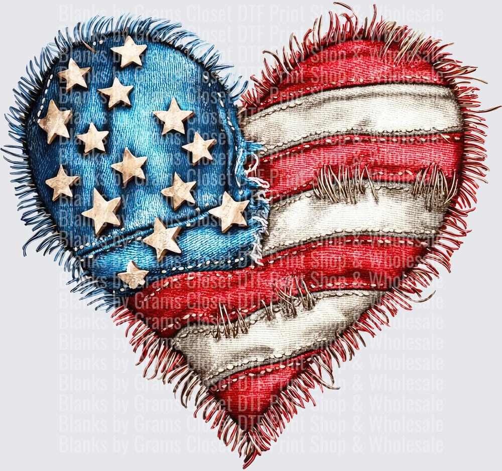 Distressed Heart-Shaped American Flag with Frayed Edges