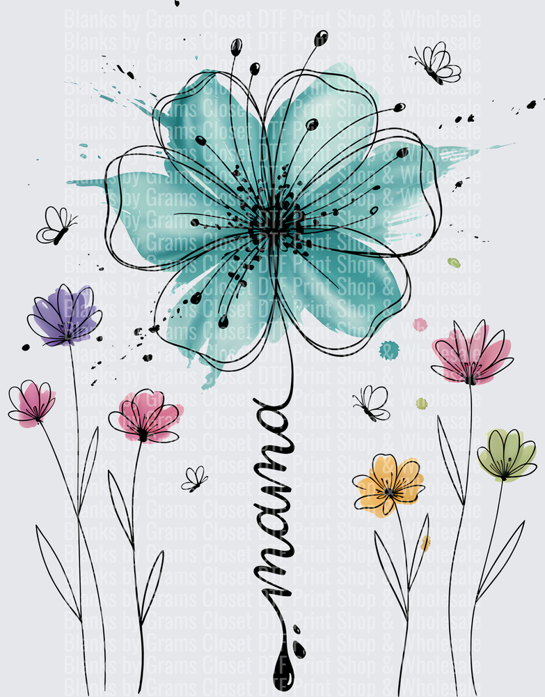 Watercolor Wildflower Bouquet with Mama Script and Butterflies