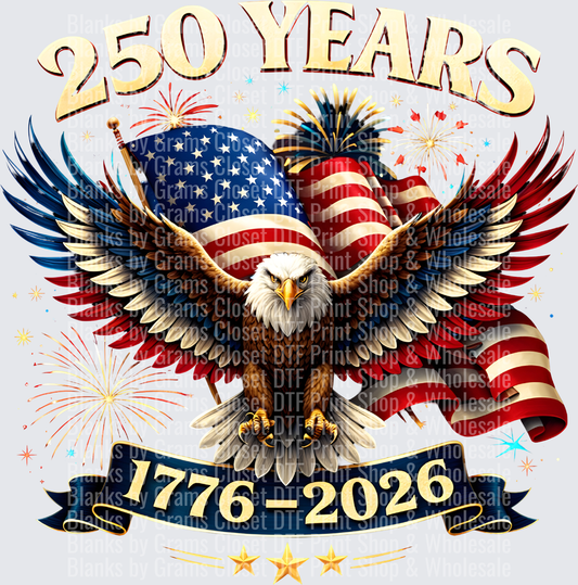 250 Years America 1776-2026 Bald Eagle Flag Fireworks Design