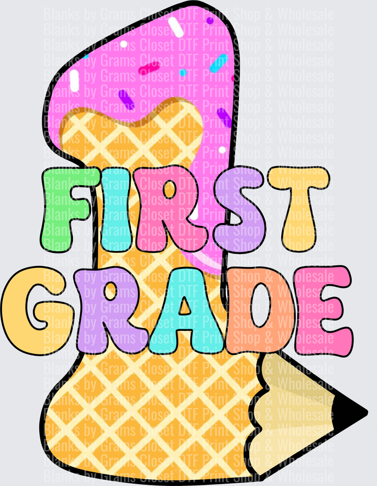 First Grade Ice Cream Cone Pencil Colorful School Design
