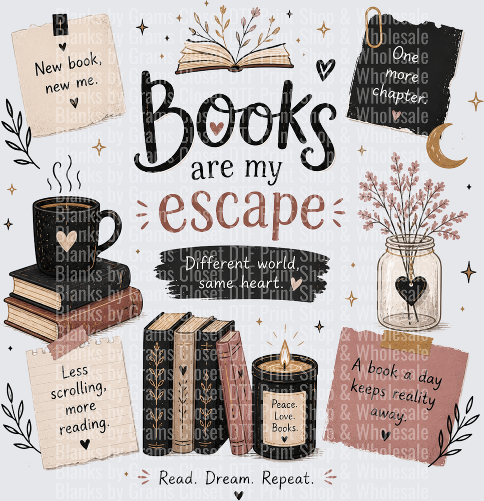 Books Are My Escape Boho Reading Lover Collage Design