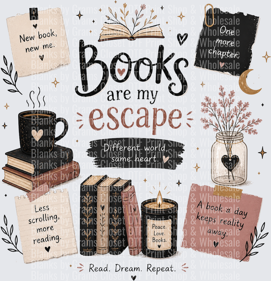 Books Are My Escape Boho Reading Lover Collage Design