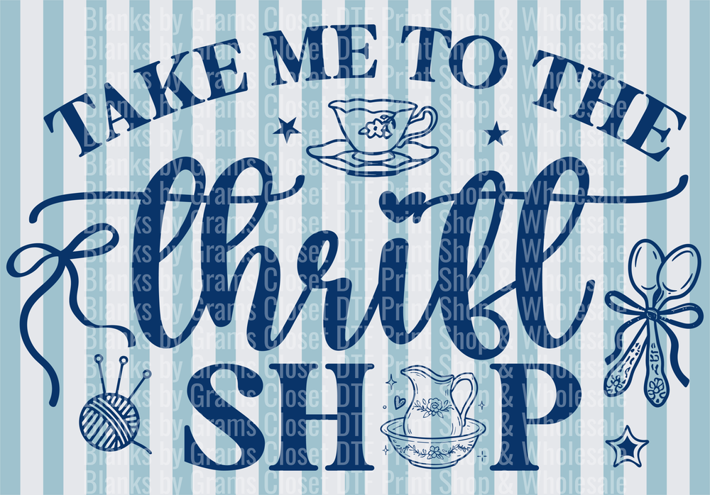 Take Me to the Thrift Shop Blue Vintage Tea Cup Design