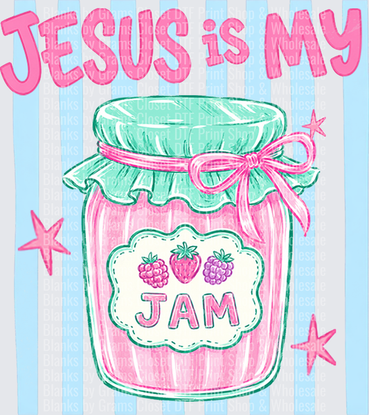 Jesus Is My Jam Pink Berry Jar Coquette Bow Stripe Design