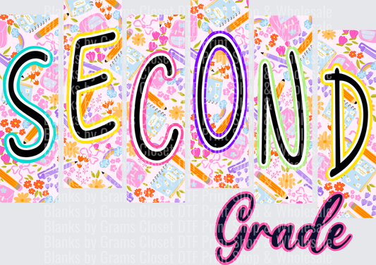 Second Grade Colorful Floral School Supplies Pattern