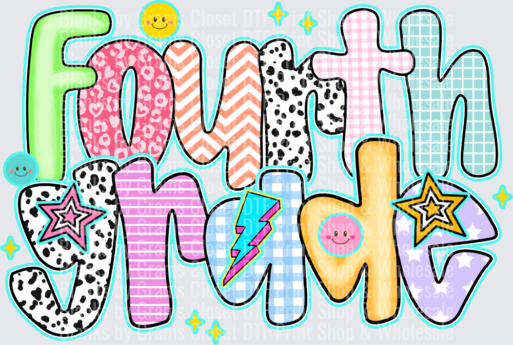 Fourth Grade Colorful Patterned Doodle Letter Design