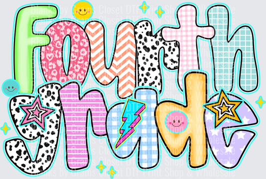 Fourth Grade Colorful Patterned Doodle Letters with Smiley Faces