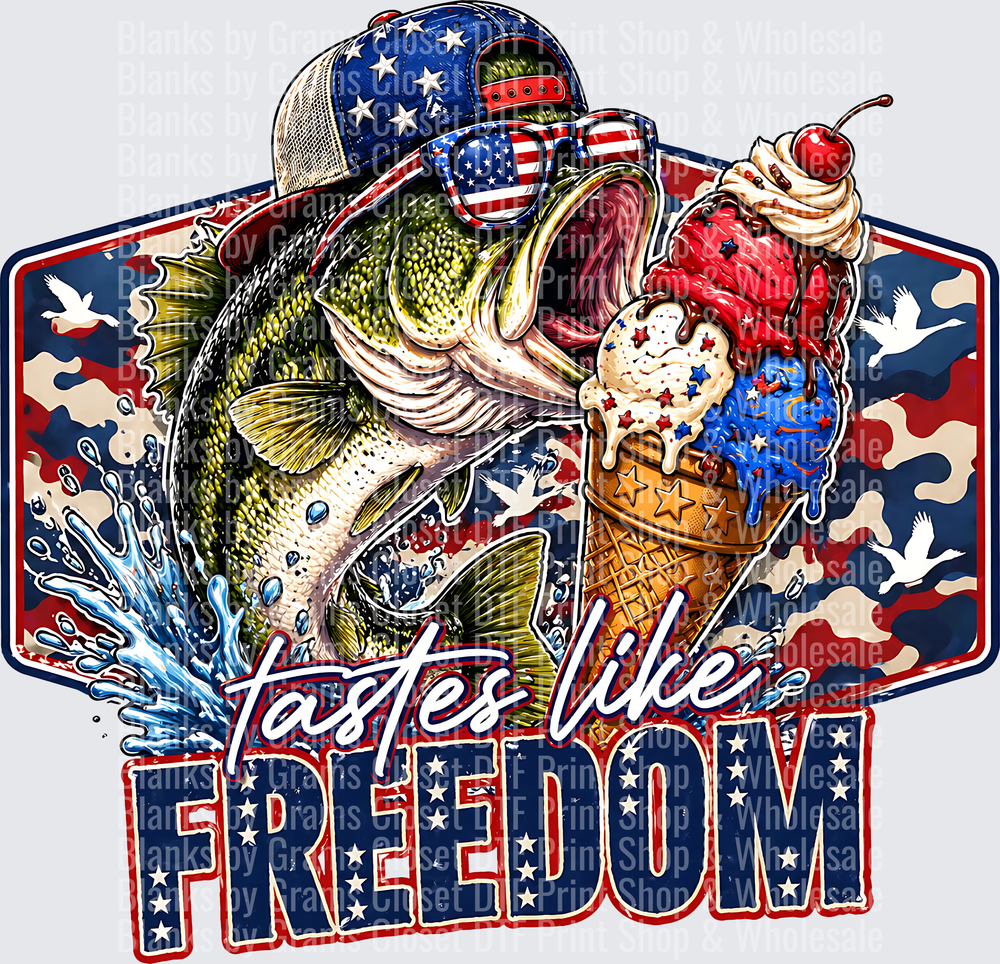 Patriotic Bass Fish Eating Ice Cream Cone Tastes Like Freedom