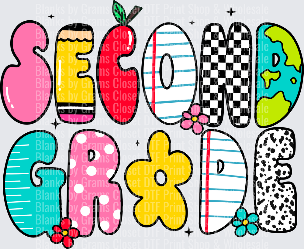 Second Grade Funky Patterned Doodle Letters Back to School