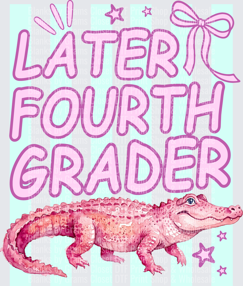 Later Fourth Grader Pink Alligator with Bow and Stars