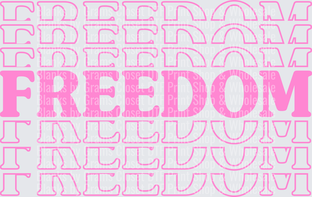 Pink Freedom Typography Design with Repeated Text Pattern