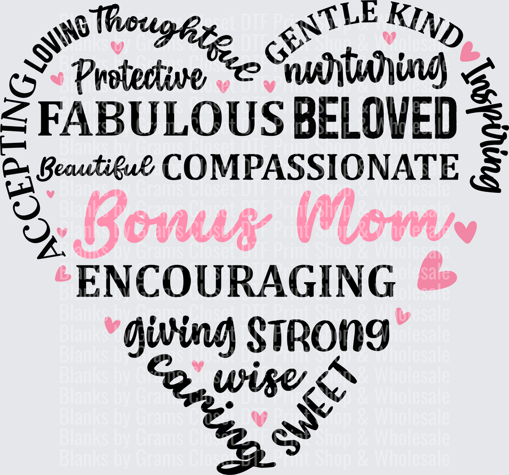 Bonus Mom Heart Typography with Pink Accents Mother's Day