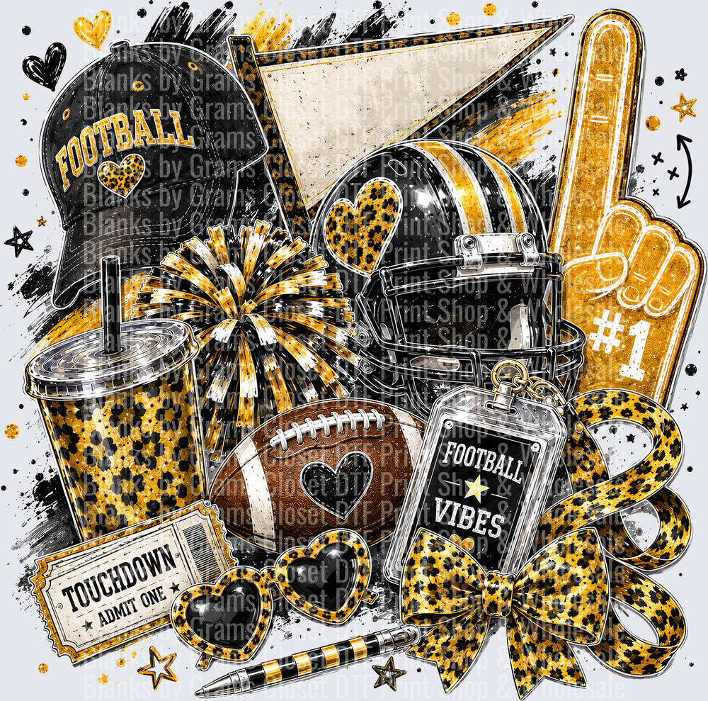 Black Gold Leopard Football Vibes Fan Gear Collage